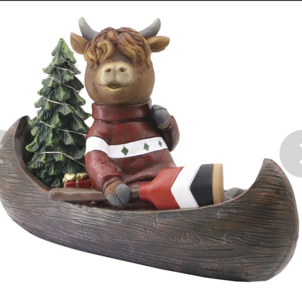 Enchanted Forest® 13-1/2" Highland Cow Christmas Boat Dßcor